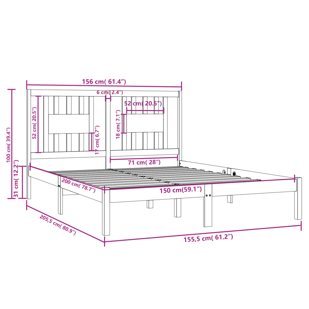 vidaXL Cadru de pat King Size, 150x200 cm, lemn masiv