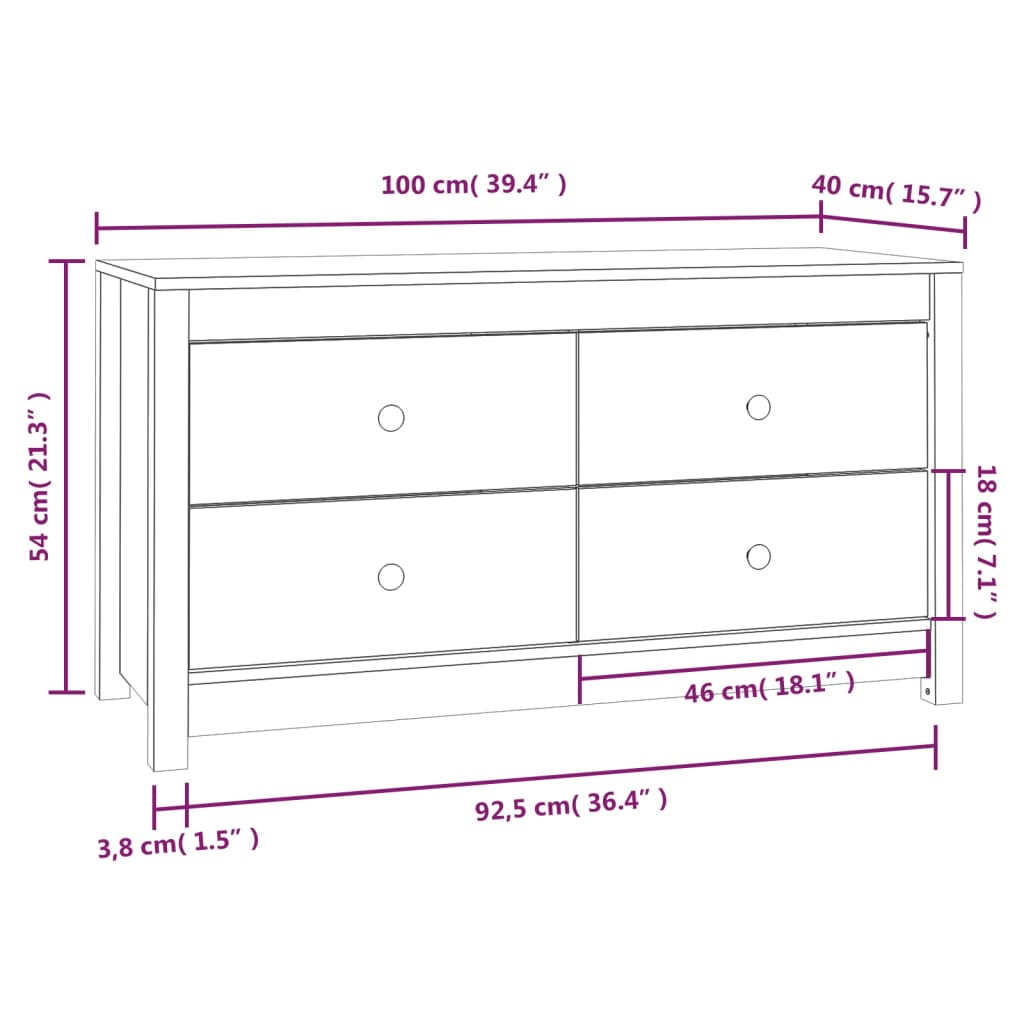 vidaXL Dulap lateral, maro miere, 100x40x54 cm, lemn masiv de pin