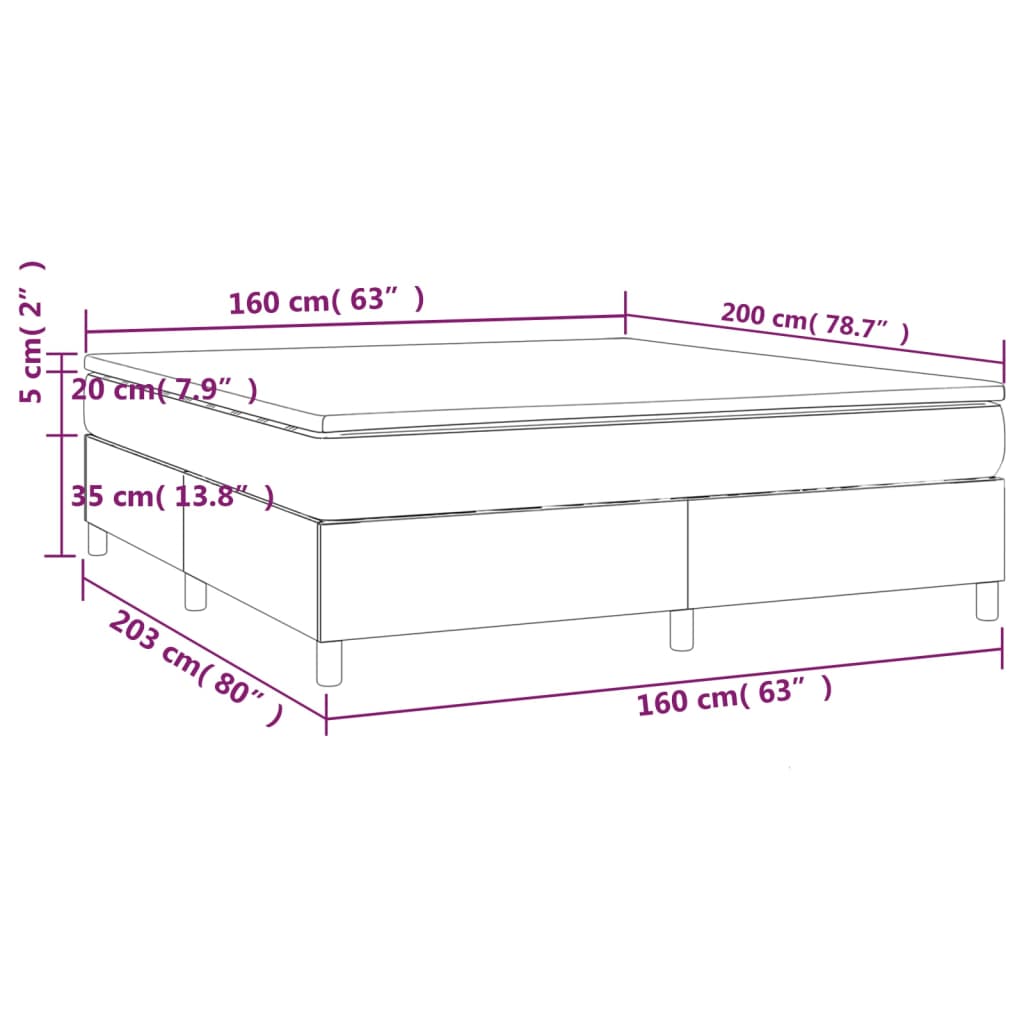 vidaXL Pat box spring cu saltea, gri deschis, 160x200 cm, catifea