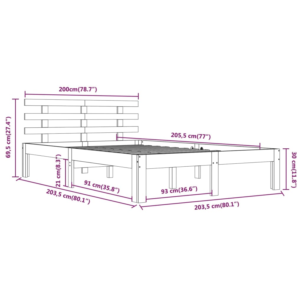 vidaXL Cadru de pat, gri, 200x200 cm, lemn masiv