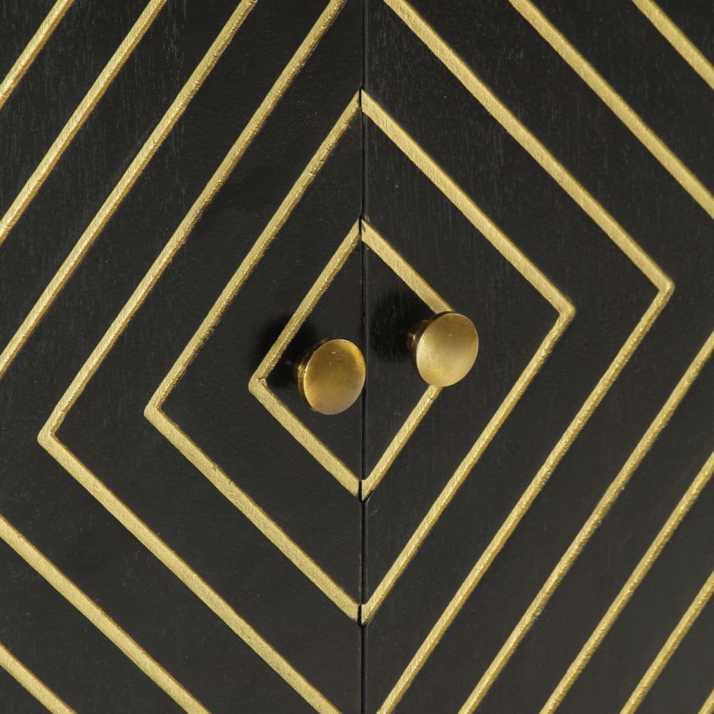 vidaXL Servantă cu 2 uși, negru/auriu, 55x30x75 cm, lemn masiv mango