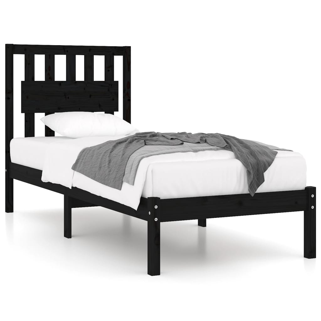 vidaXL Cadru de pat single, negru, 90x190 cm, lemn masiv de pin