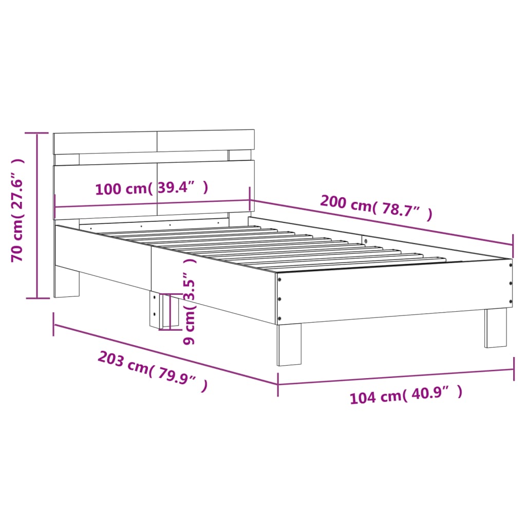 vidaXL Cadru de pat cu tăblie gri sonoma 100x200 cm lemn prelucrat