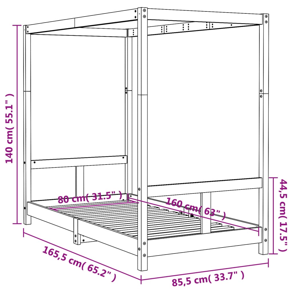 vidaXL Cadru de pat pentru copii, 80x160 cm, lemn masiv de pin