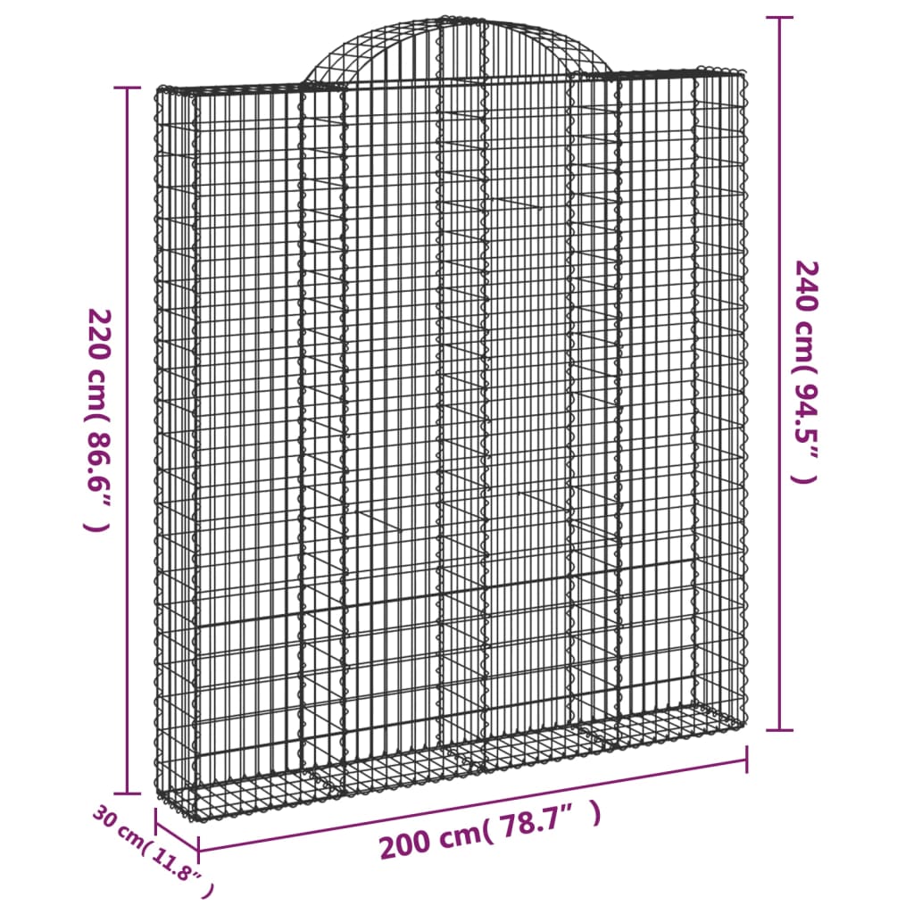 vidaXL Coșuri gabion arcuite, 18 buc 200x30x220/240cm, fier galvanizat