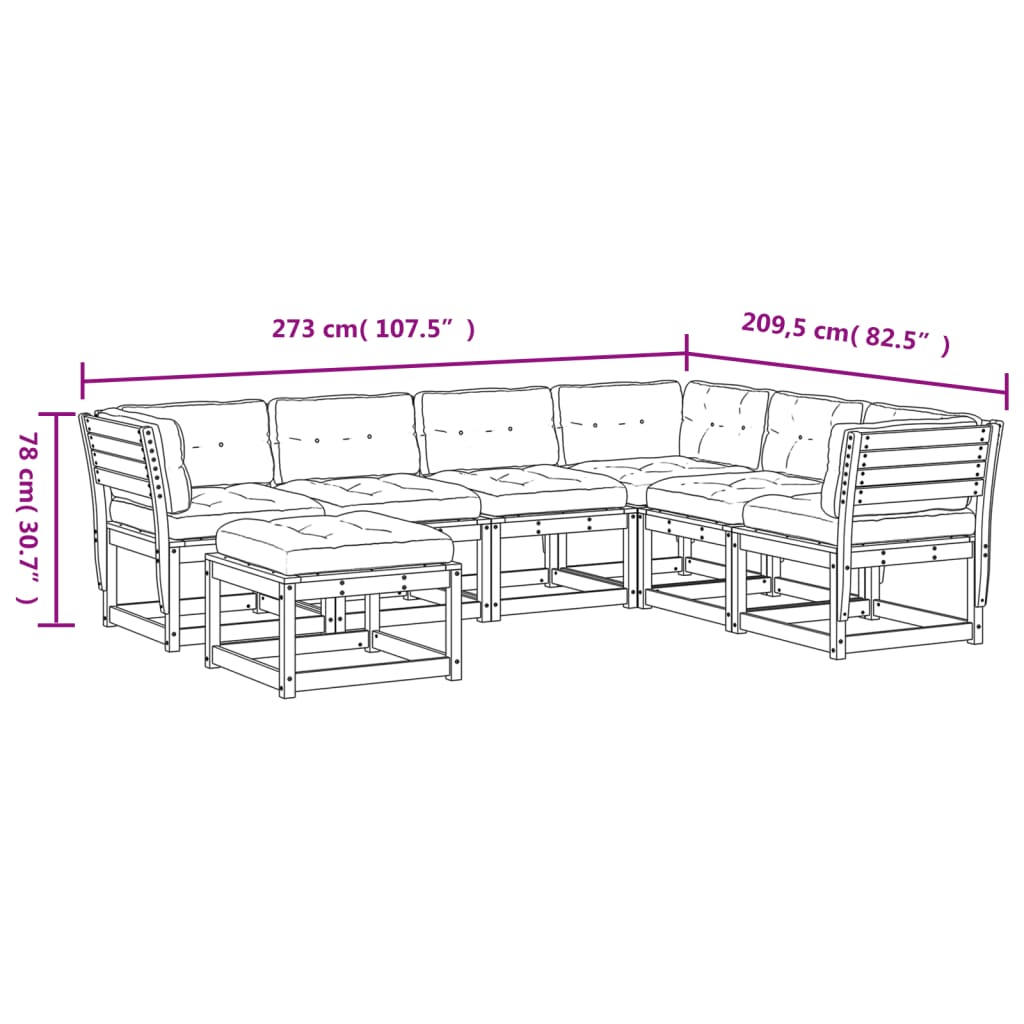 vidaXL Set mobilier de grădină cu perne, 7 piese, lemn masiv de pin