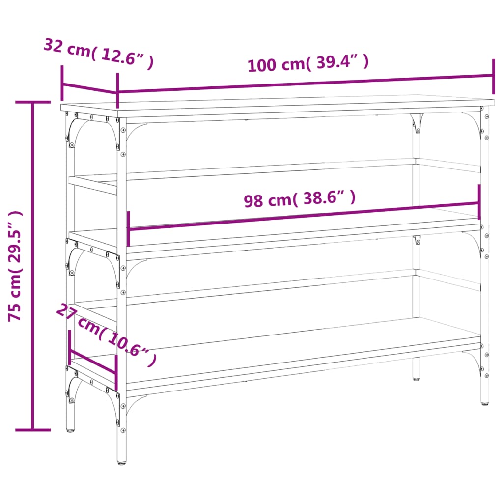 vidaXL Măsuță consolă, stejar sonoma, 100x32x75 cm, lemn prelucrat