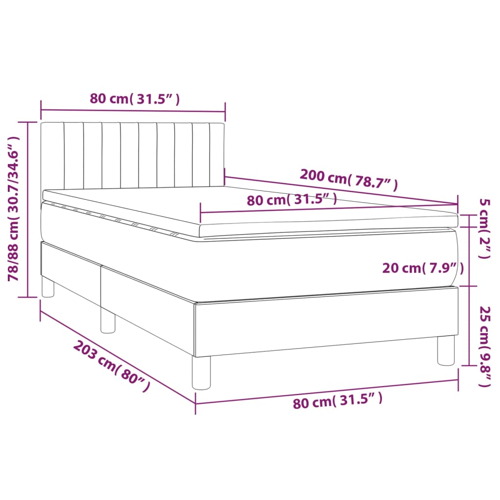 vidaXL Pat box spring cu saltea, gri taupe, 80x200 cm, textil