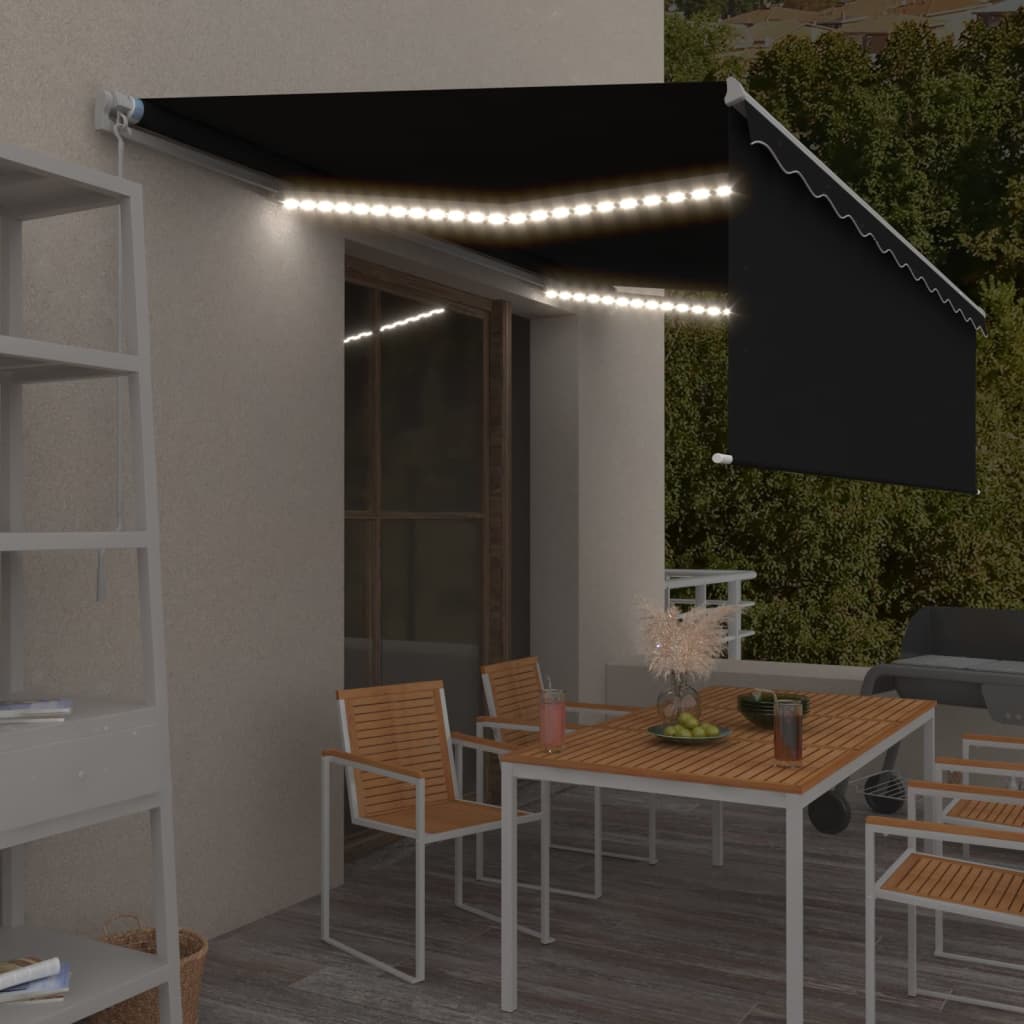 vidaXL Copertină retractabilă manual cu stor&LED, antracit, 5x3 m