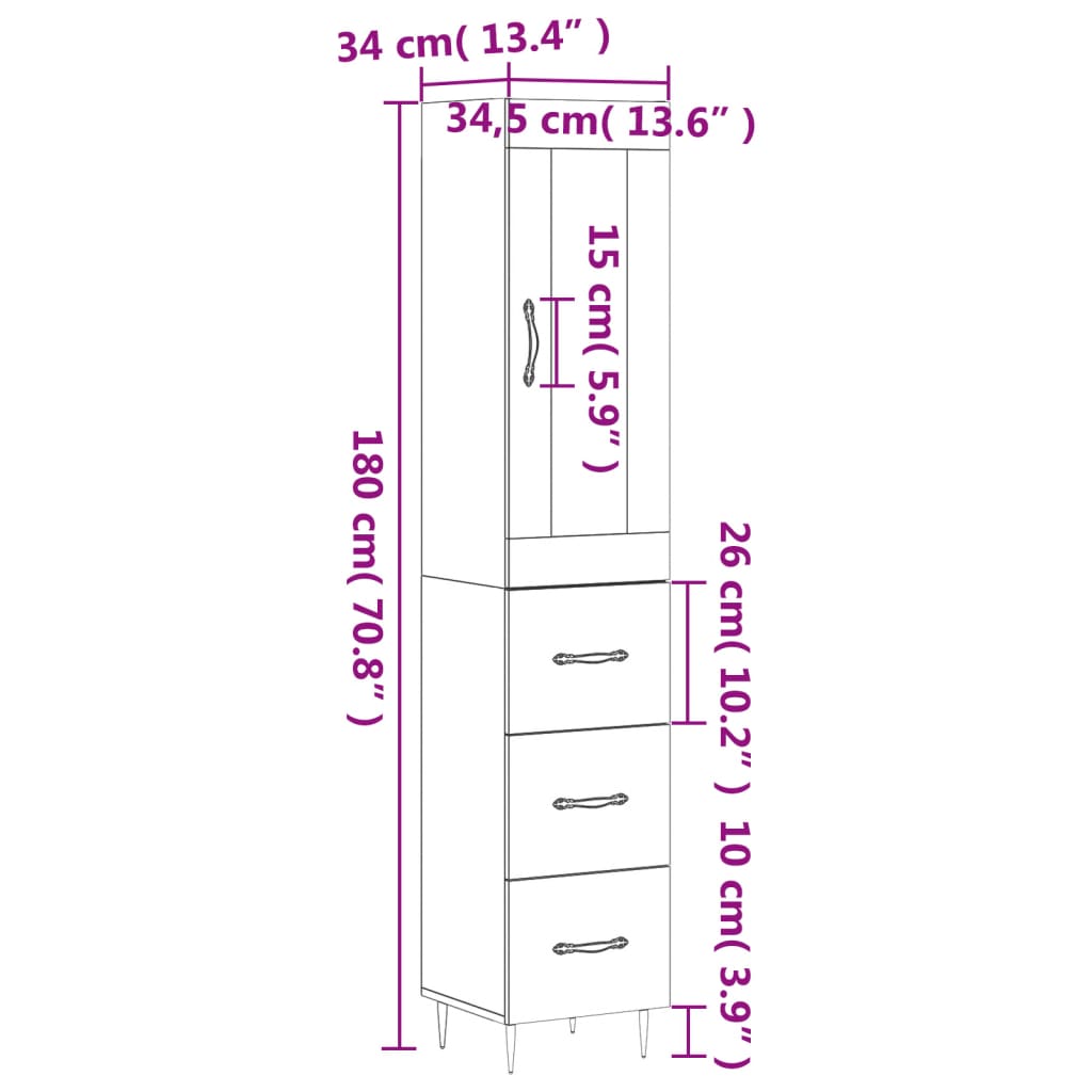 vidaXL Dulap înalt, stejar sonoma, 34,5x34x180 cm, lemn prelucrat