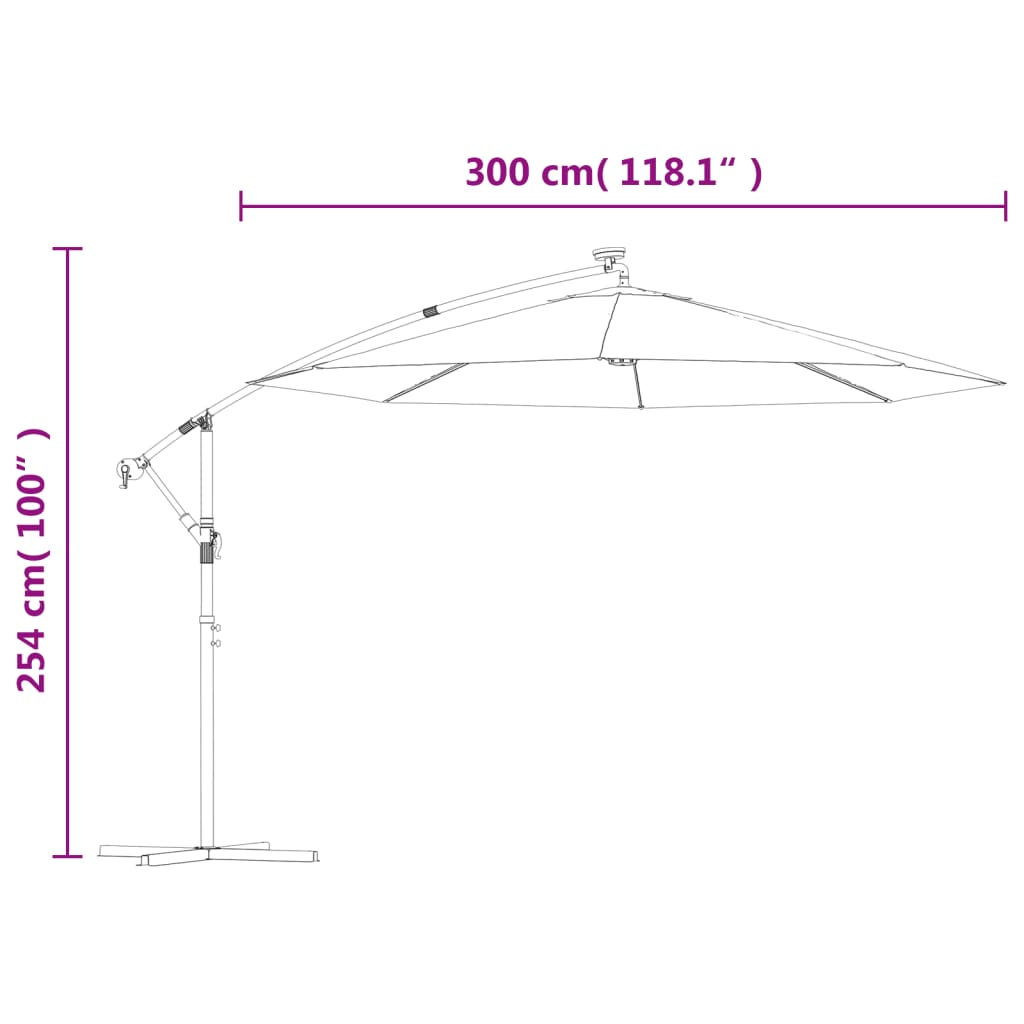 vidaXL Umbrelă suspendată cu LED și stâlp din oțel, azuriu, 300 cm