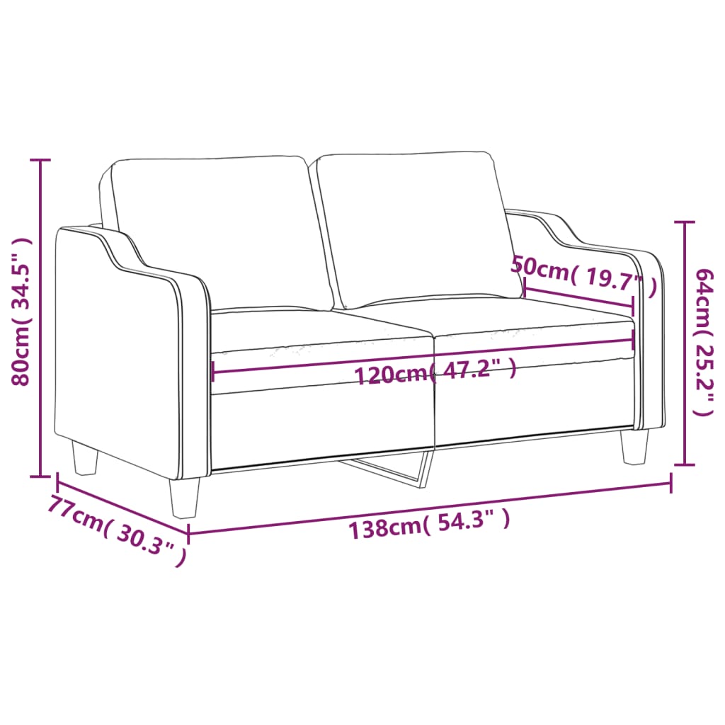 vidaXL Canapea cu 2 locuri, crem, 120 cm, material textil