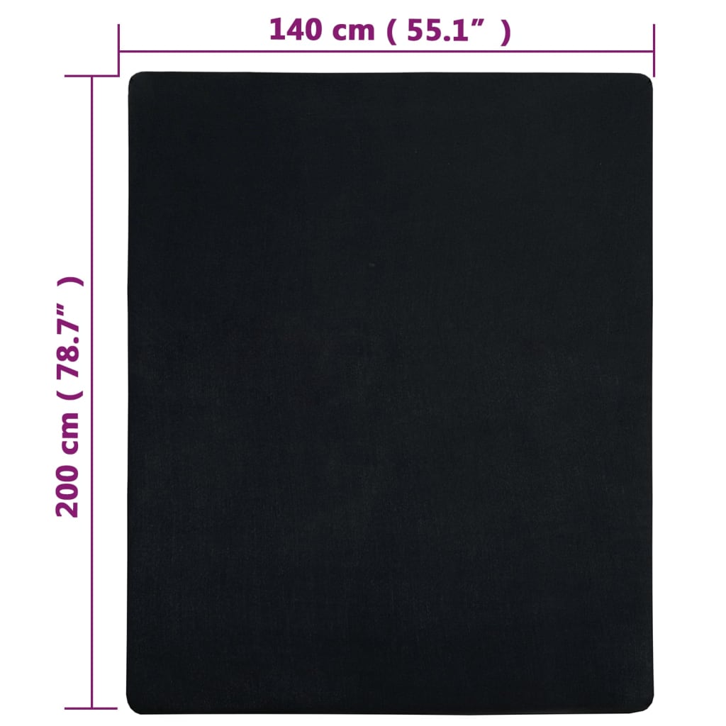 vidaXL Cearșaf de pat cu elastic, 2 buc., negru, 140x200 cm, bumbac