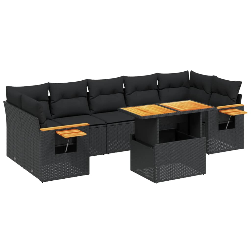 vidaXL Set mobilier de grădină cu perne, 8 piese, negru, poliratan