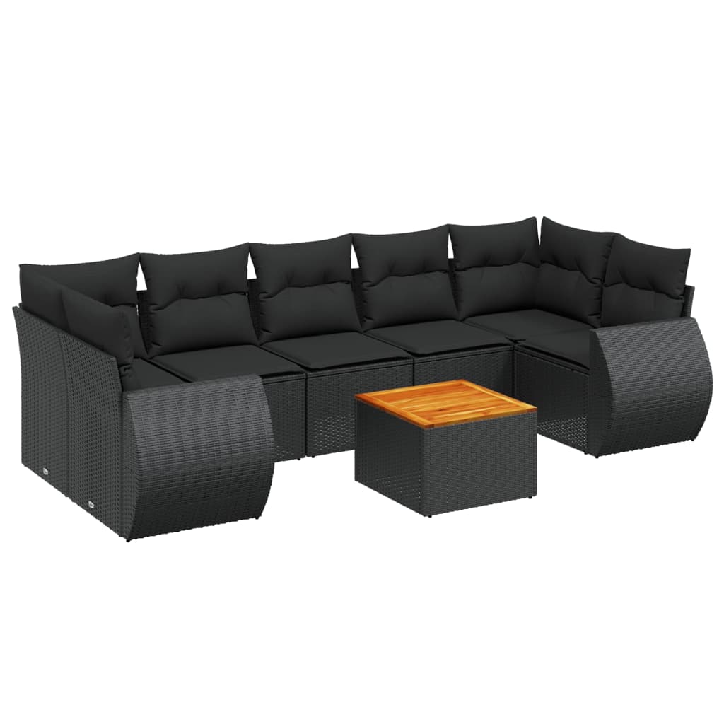 vidaXL Set mobilier de grădină cu perne, 8 piese, negru, poliratan