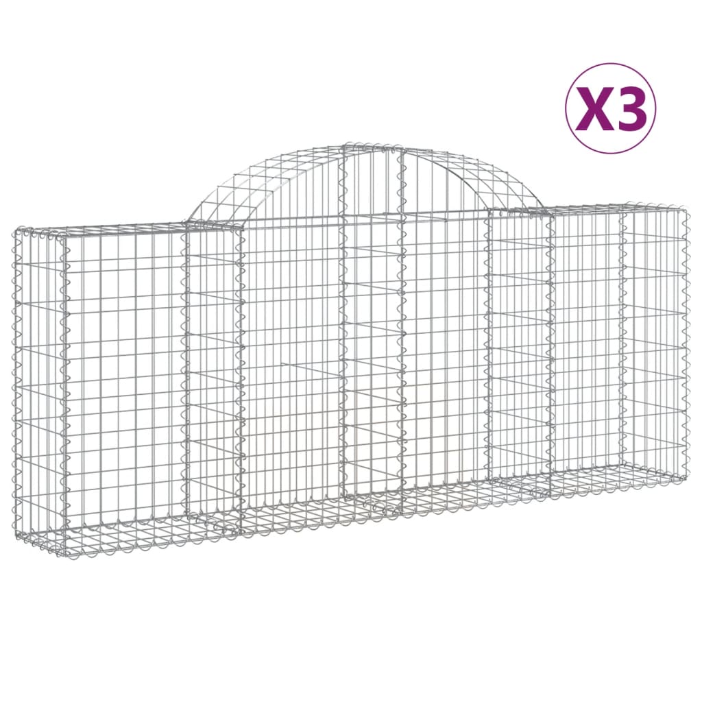 vidaXL Coșuri gabion arcuite 3 buc, 200x30x80/100cm, fier galvanizat