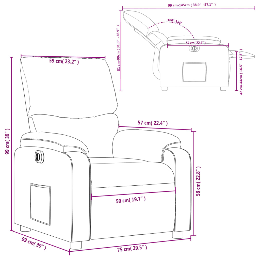 vidaXL Fotoliu rabatabil electric, negru, material textil