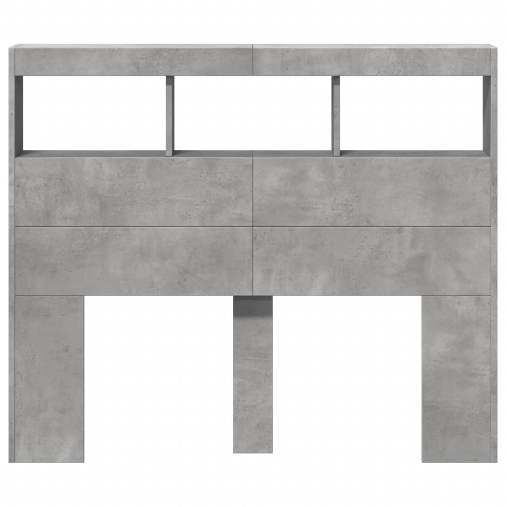 vidaXL Tăblie de pat cu dulap și LED, gri beton, 120x17x102 cm