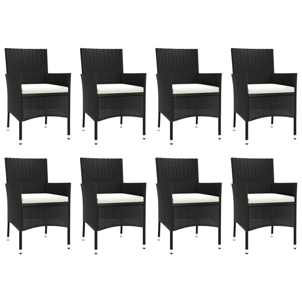 vidaXL Set mobilier de grădină cu perne, 9 piese, negru, poliratan