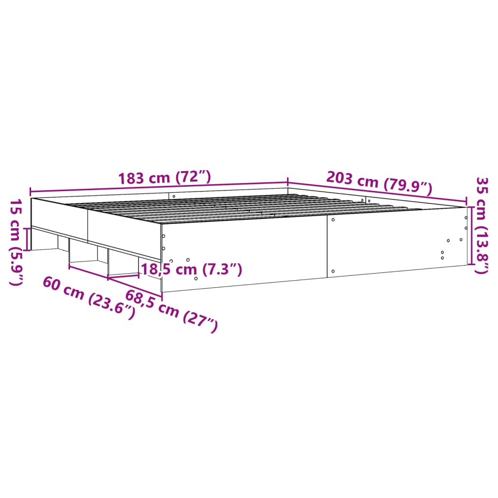 vidaXL Cadru de pat, stejar sonoma, 180x200 cm, lemn prelucrat