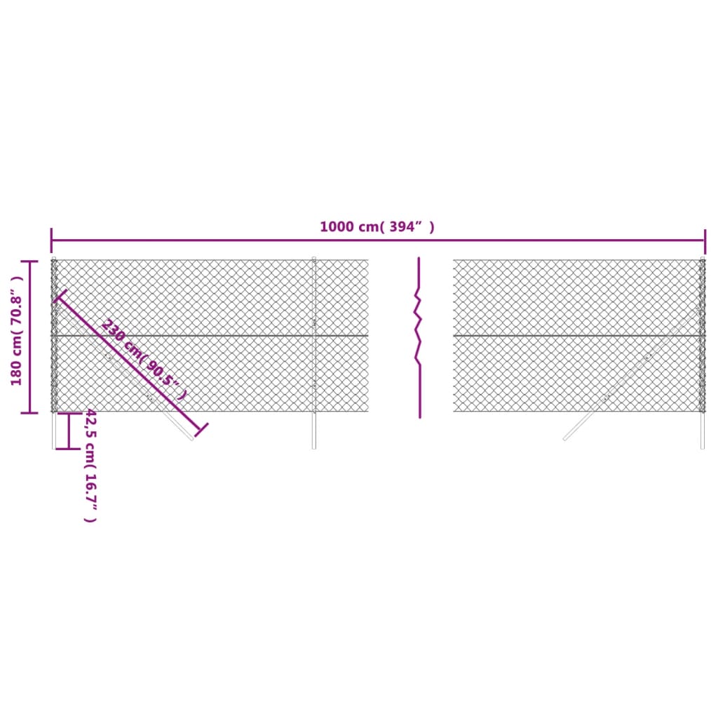 vidaXL Gard plasă de sârmă, antracit, 1,8x10 m