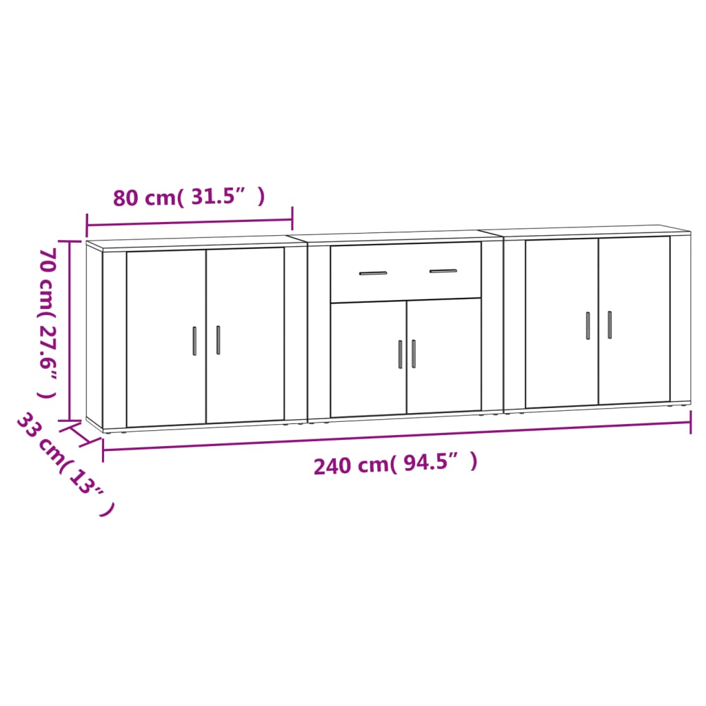 vidaXL Servante, 3 piese, gri beton, lemn prelucrat