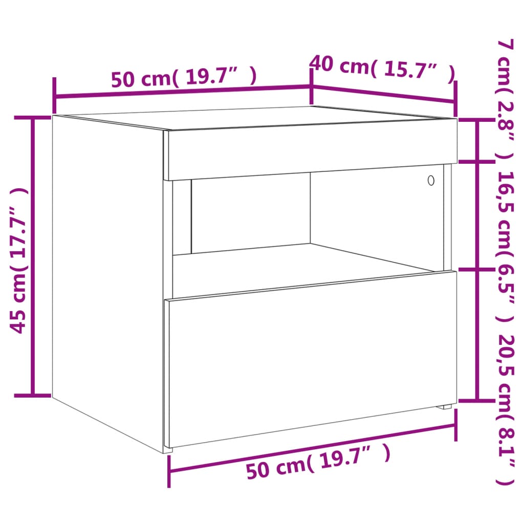 vidaXL Noptiere cu lumini LED, 2 buc., alb, 50x40x45 cm