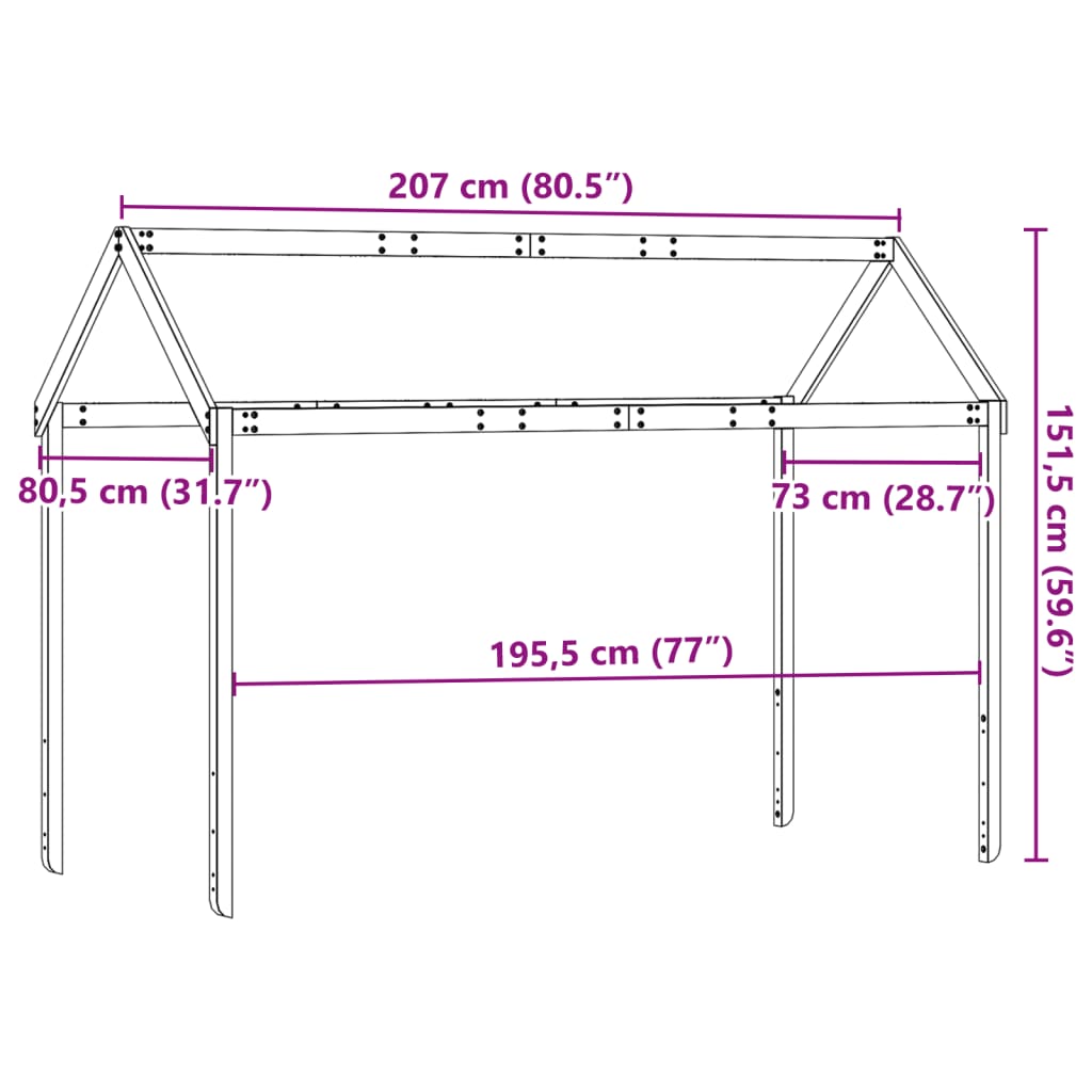 vidaXL Acoperiș pat de copii alb, 207x80,5x151,5 cm, lemn masiv de pin