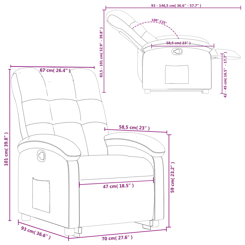 vidaXL Fotoliu rabatabil cu ridicare, gri deschis, material textil