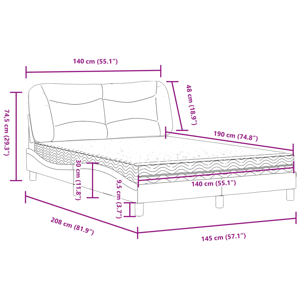 vidaXL Pat cu saltea, negru și alb, 140x190 cm, piele ecologică