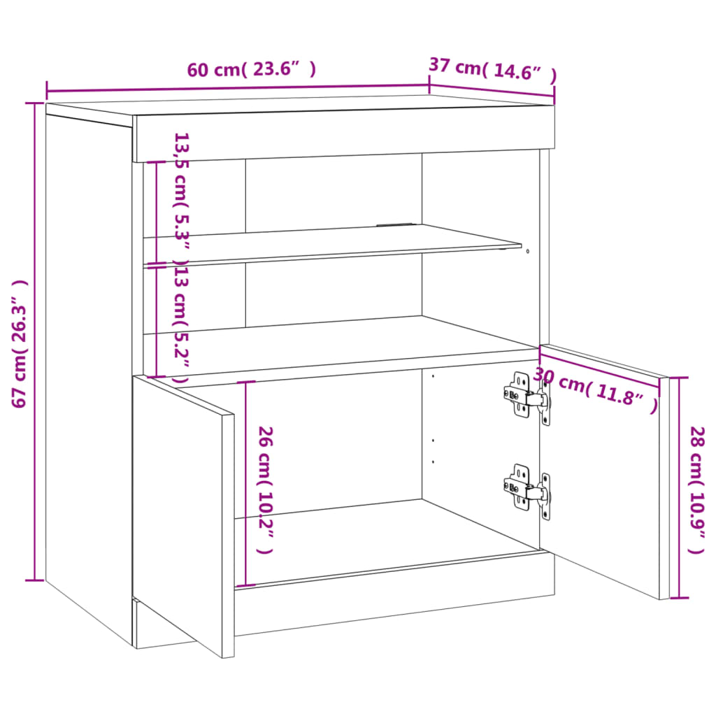 vidaXL Servantă cu lumini LED, gri beton, 60x37x67 cm