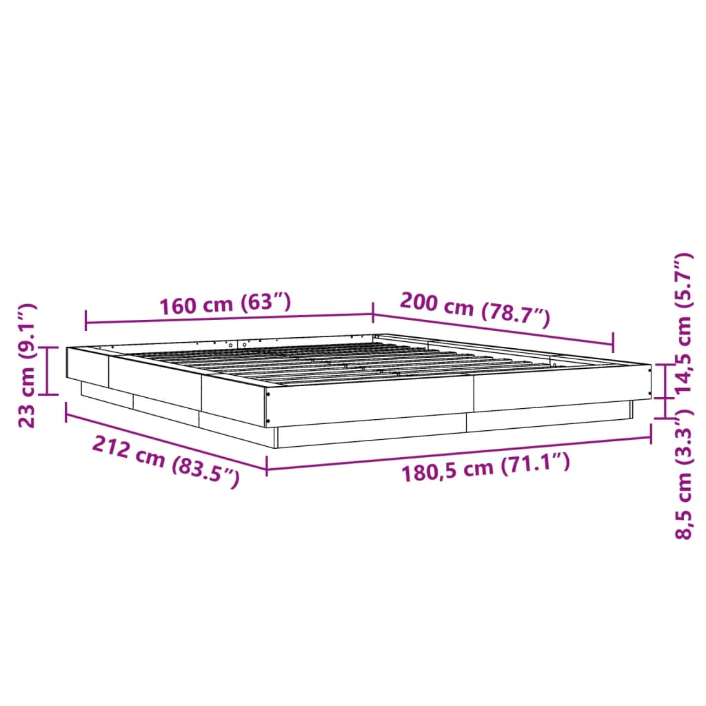 vidaXL Cadru de pat, gri sonoma, 160x200 cm, lemn prelucrat