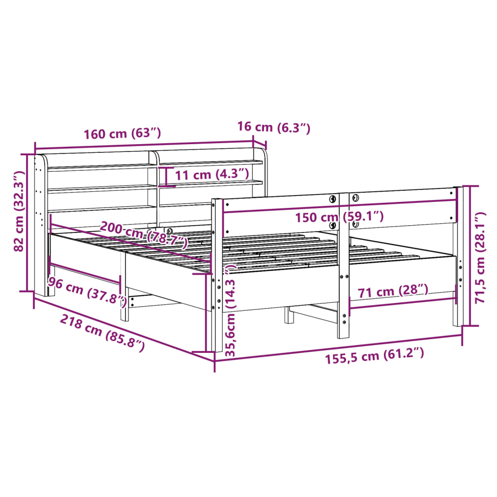 vidaXL Cadru de pat fără saltea, alb, 150x200 cm, lemn masiv pin