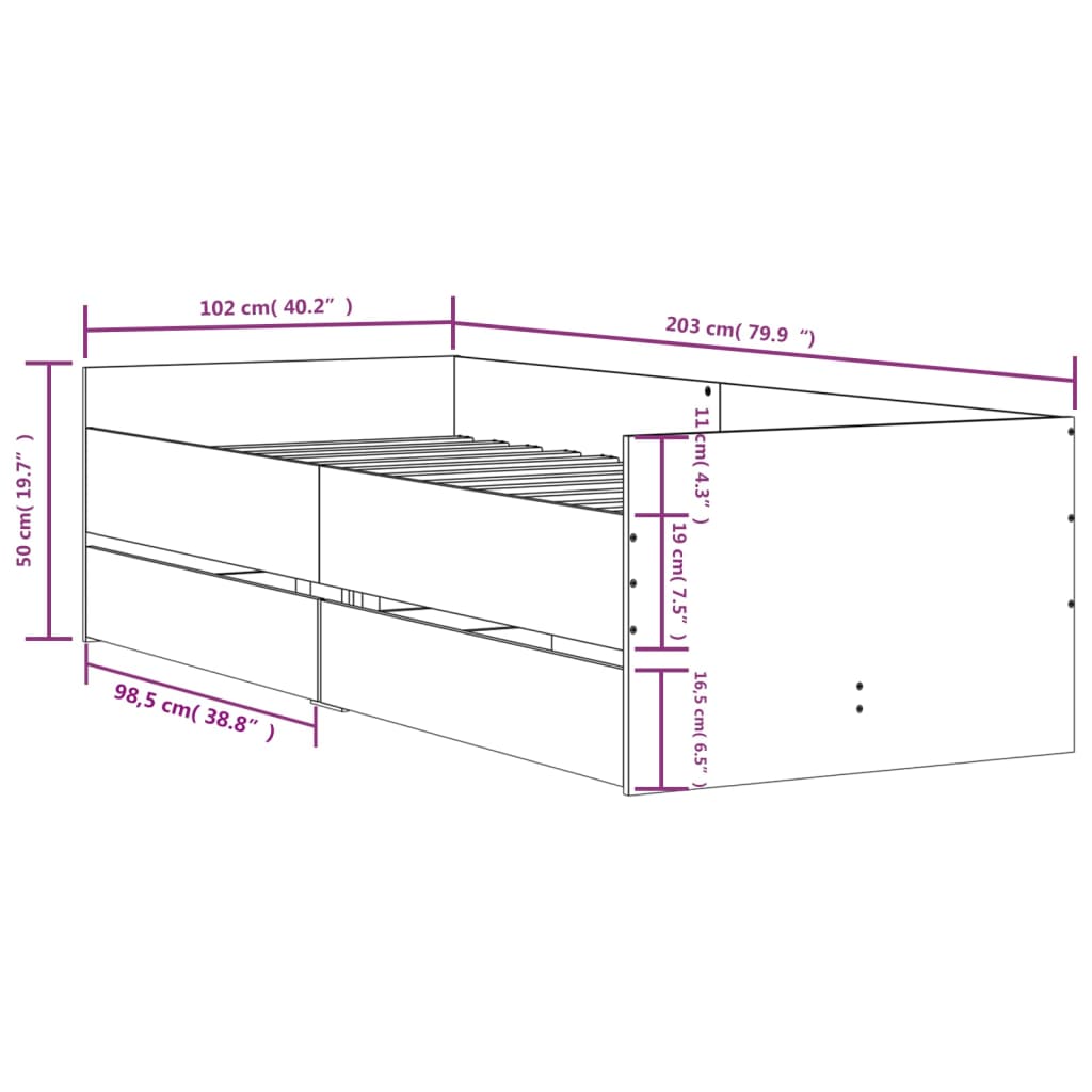 vidaXL Cadru de pat cu sertare, alb, 100x200 cm