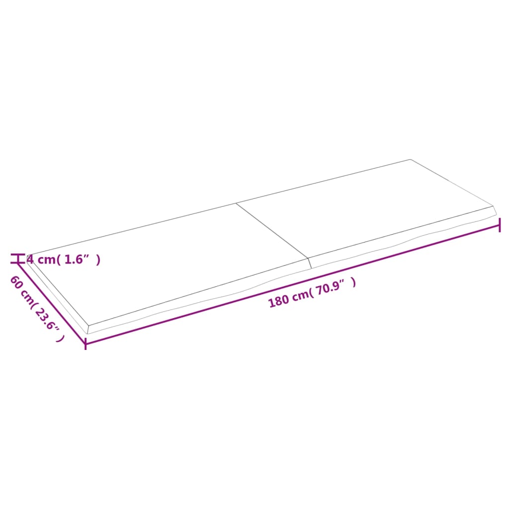 vidaXL Blat de baie, 180x60x4 cm, lemn masiv netratat