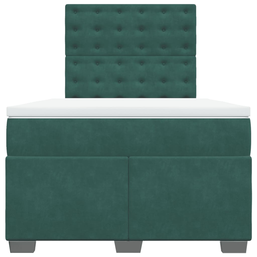 vidaXL Pat box spring cu saltea, verde închis, 120x200 cm, catifea