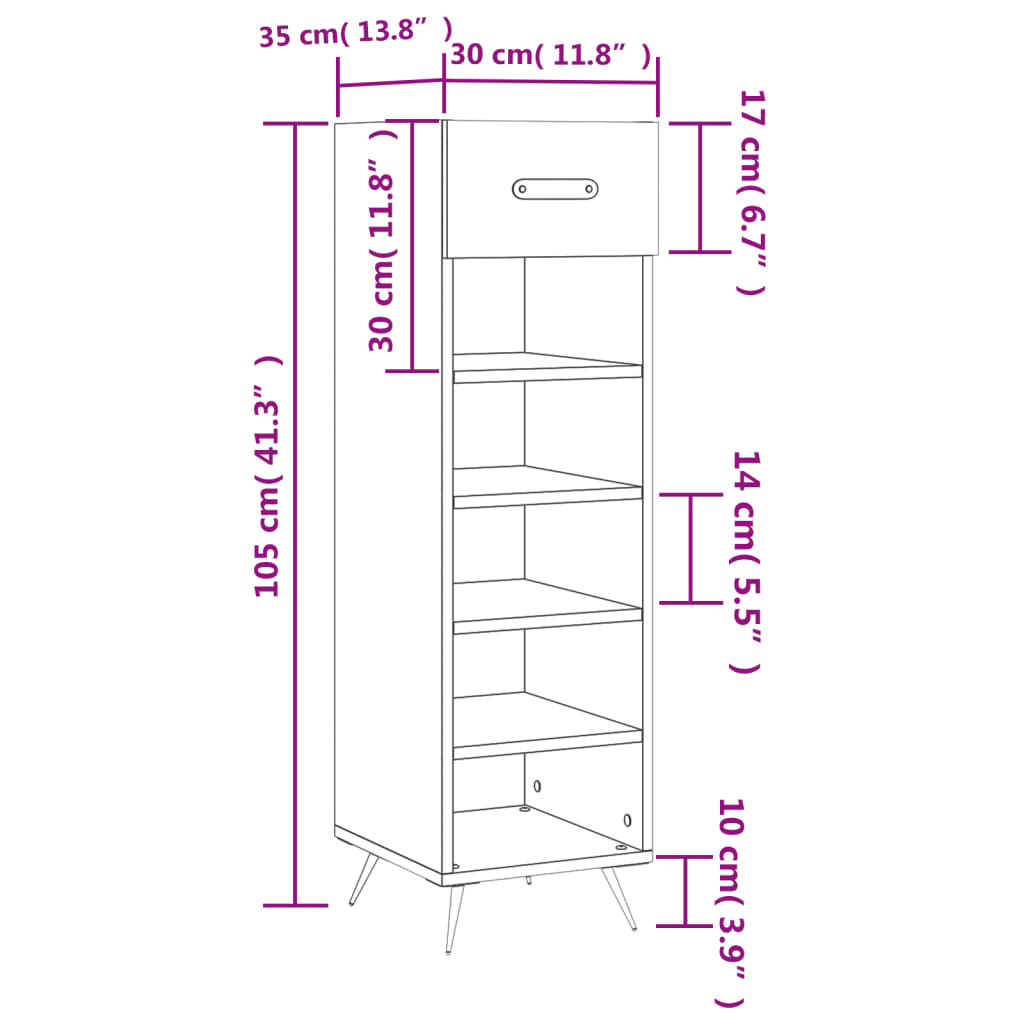 vidaXL Pantofar, alb, 30x35x105 cm, lemn compozit