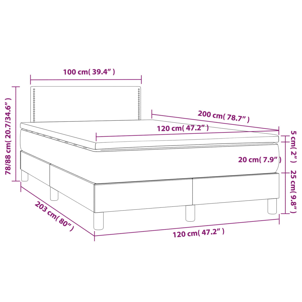 vidaXL Pat continental cu saltea & LED, roz, 120x200 cm, catifea