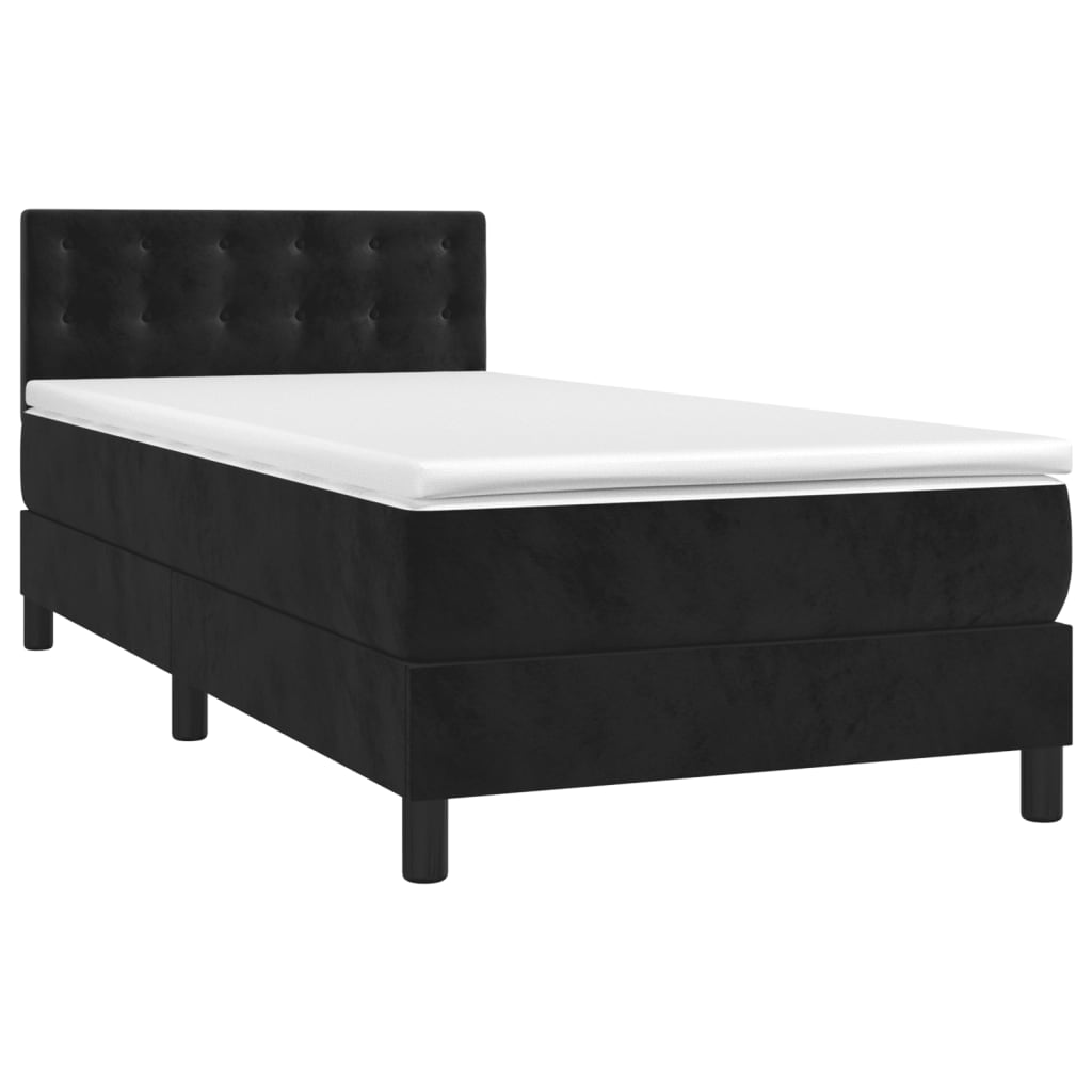 vidaXL Pat box spring cu saltea, negru, 90x190 cm, catifea