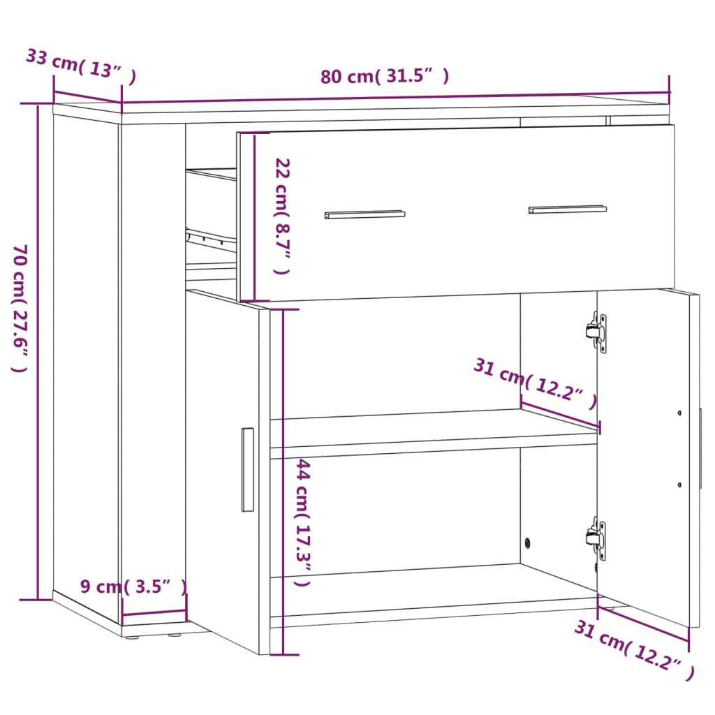 vidaXL Dulap, stejar sonoma, 80x33x70 cm, lemn compozit