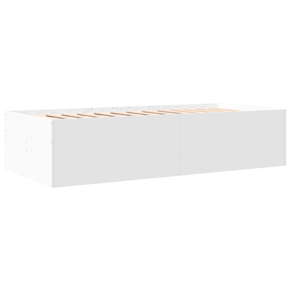 vidaXL Cadru pat de zi cu sertare, alb, 90x190 cm, lemn prelucrat