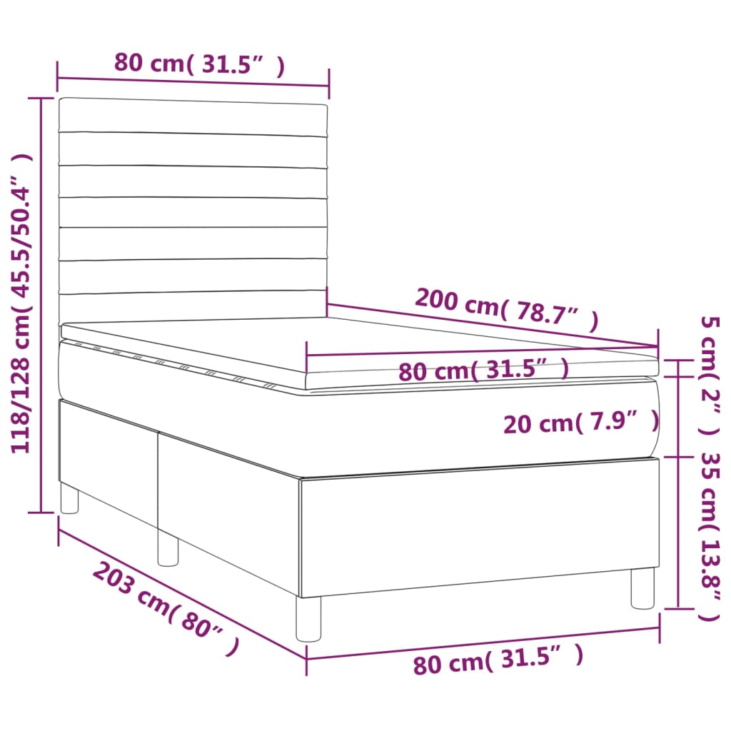 vidaXL Pat box spring cu saltea, gri deschis, 80x200 cm, textil