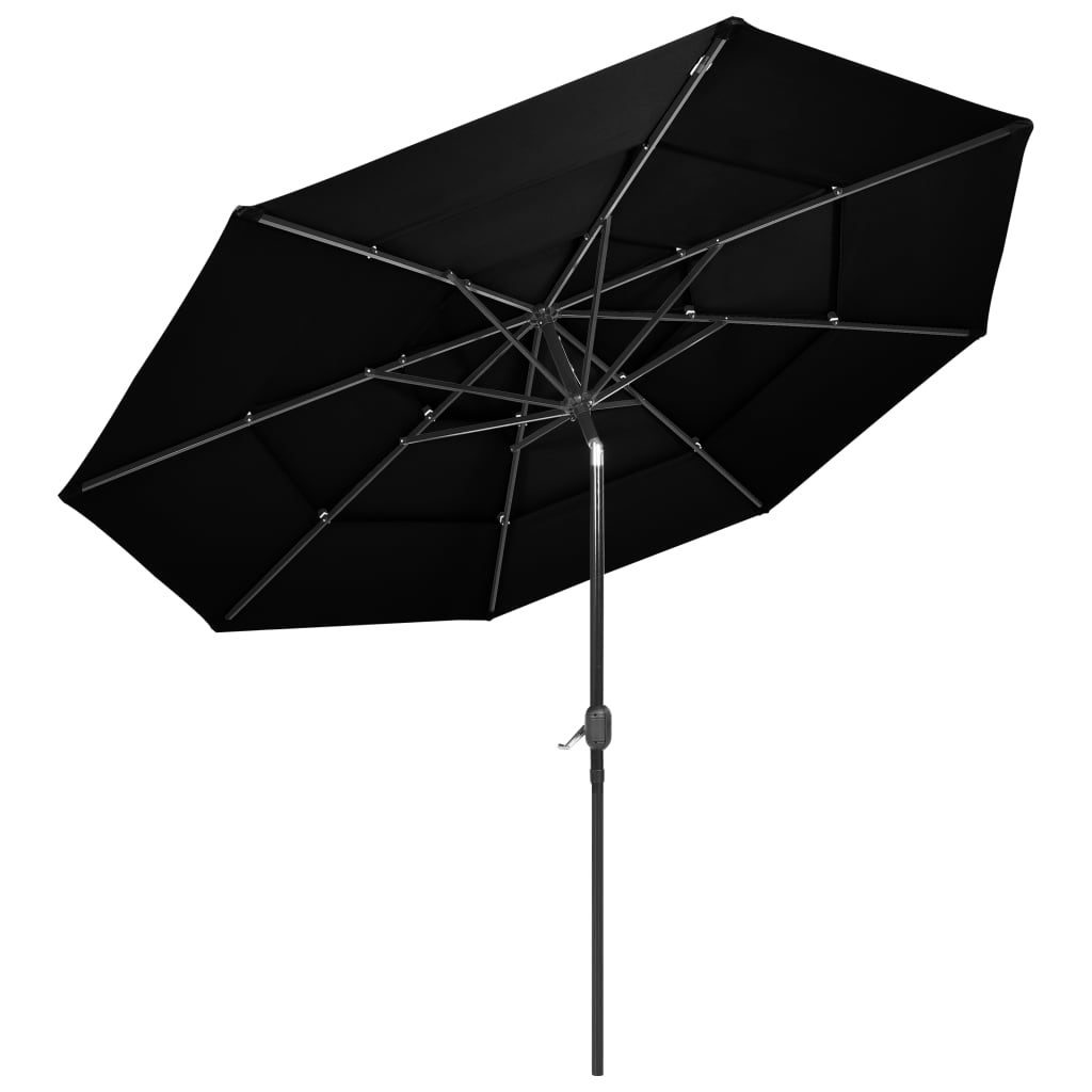 vidaXL Umbrelă de soare 3 niveluri, stâlp de aluminiu, negru, 3 m