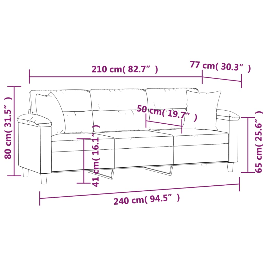 vidaXL Canapea cu 3 locuri, perne&pernuțe gri închis 210 cm microfibră