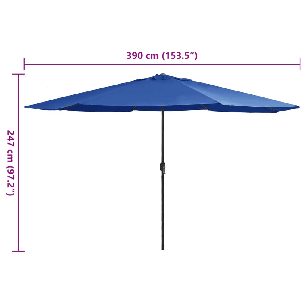 vidaXL Umbrelă de soare de exterior, stâlp metalic, azuriu, 400 cm