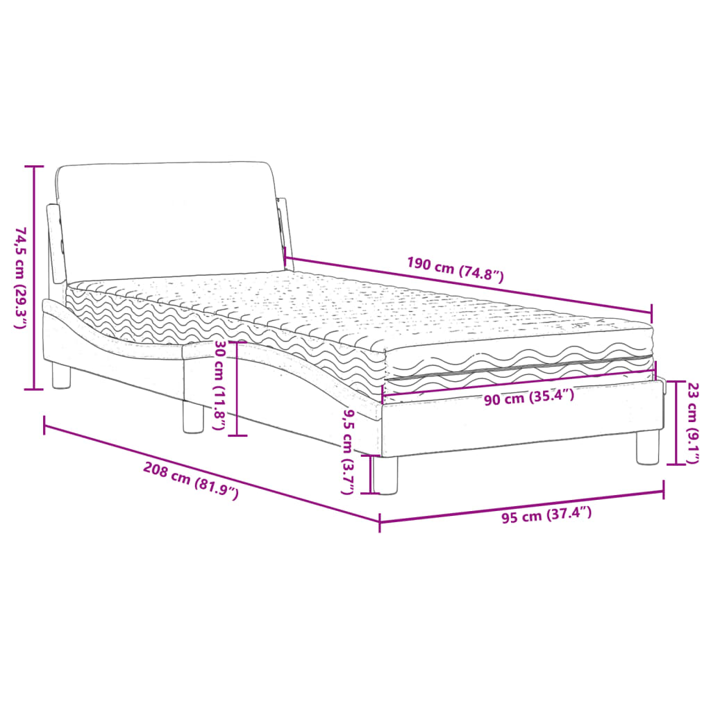 vidaXL Pat cu saltea, negru și alb, 90x190 cm, piele ecologică