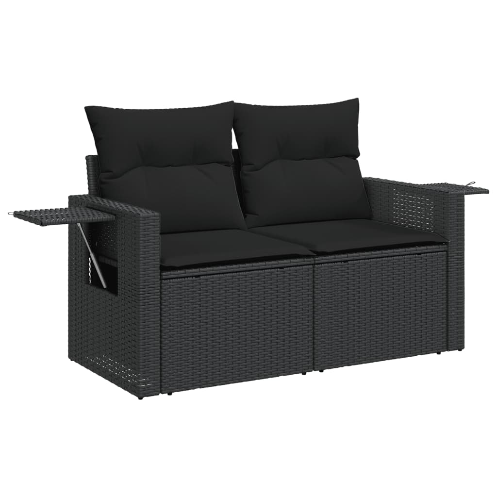 vidaXL Set mobilier de grădină cu perne, 3 piese, negru, poliratan