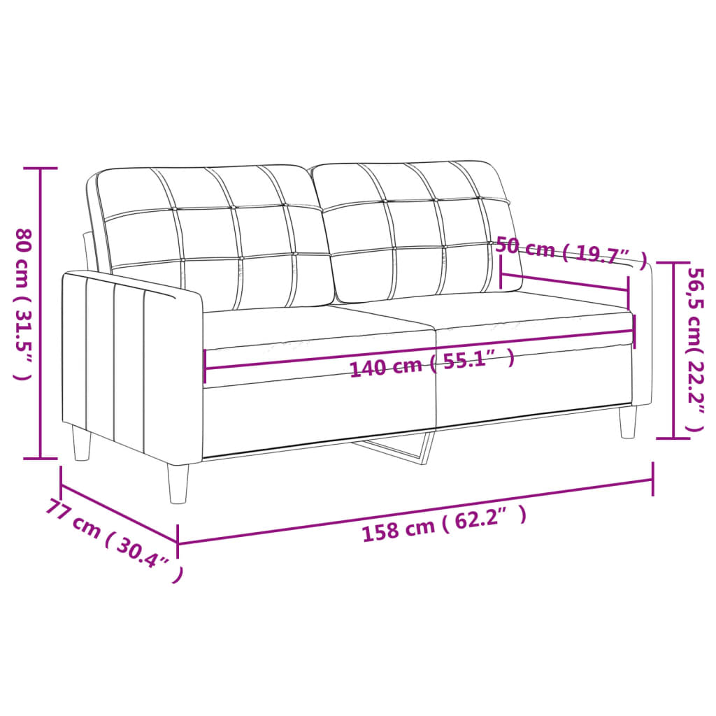 vidaXL Canapea cu 2 locuri, maro, 140 cm, material textil