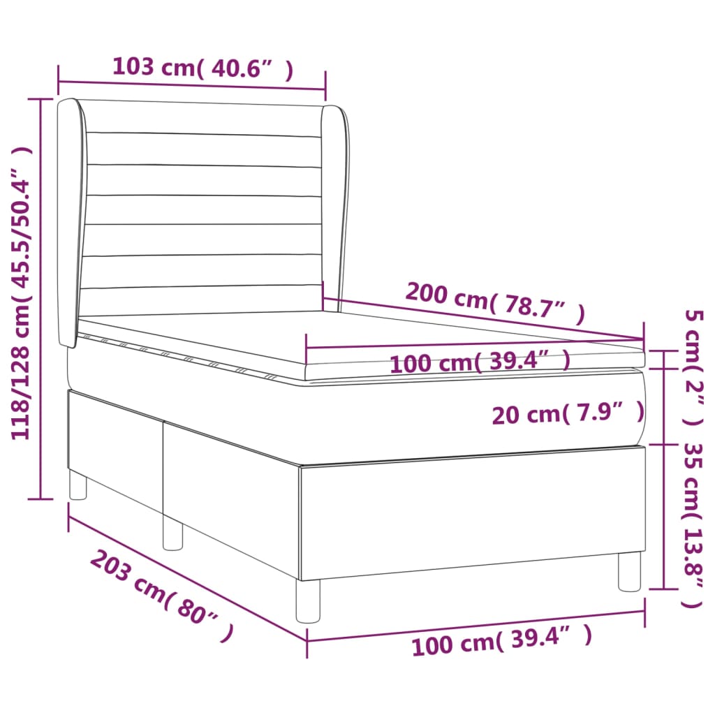 vidaXL Pat box spring cu saltea, gri închis, 100x200 cm, catifea