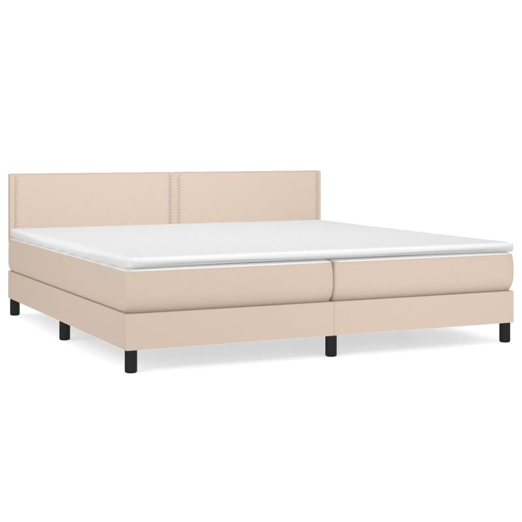 vidaXL Pat continental cu saltea, cappuccino, 200x200 cm, piele eco